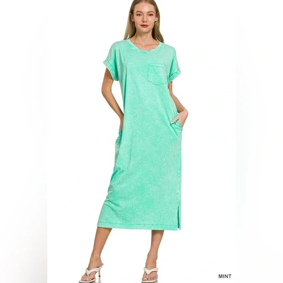 Zenana Washed Exposed Seam Short Sleeve T-Shirt Dress - Picture 3 of 4